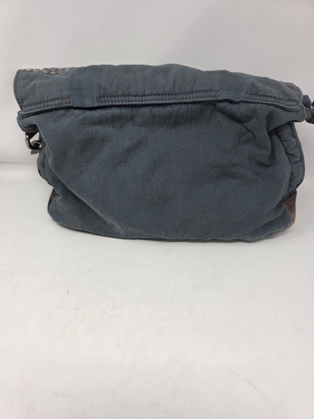 Free People Floral Embroidered Studded Canvas Messenger Bag Denium Leather Boho - Picture 5 of 11